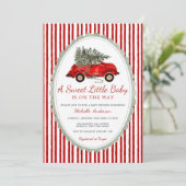 Invitation A Sweet Little Baby Is on the Way Rustic Red  (Debout devant)