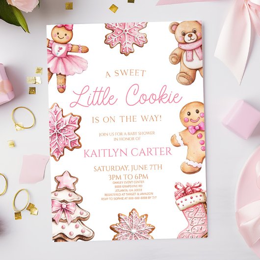Invitation A Sweet Little Cookie Pink Gingerbread Baby Shower