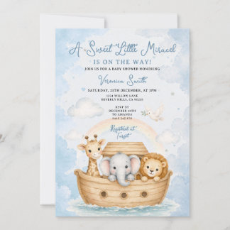 Invitation A Sweet Little Miracle Cute Noah's Ark Baby Shower