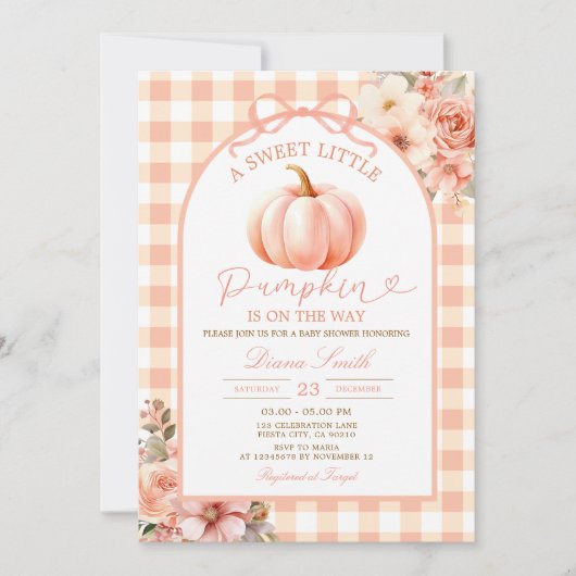 Invitation A Sweet Little Pumpkin Baby Shower Fall Autumn (Devant)