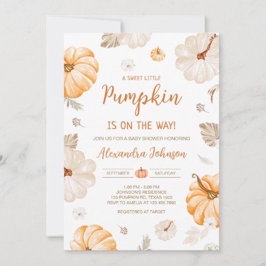 Invitation A Sweet Little Pumpkin Fall Baby Shower (Devant)