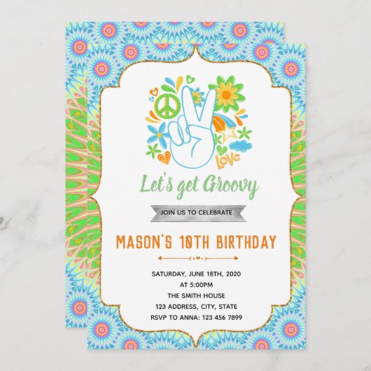 Invitation à thème 60s anniversaire garçon (Devant / Derrière)