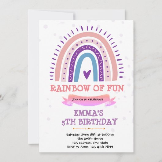 Invitation à thème Boho violet arc-en-ciel (Devant)