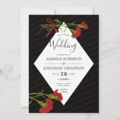 Invitation à thème Carnations Mariages noir et rou (Devant)