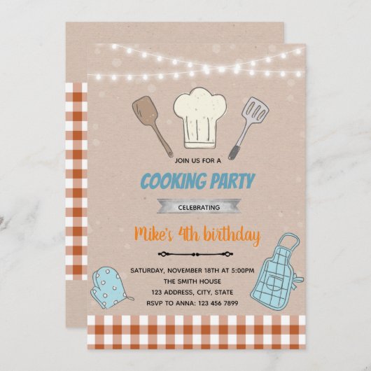 Invitation à thème cuisine garçon (Devant / Derrière)
