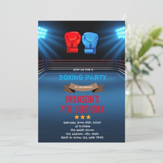Invitation à thème d'anniversaire de boxe (Debout devant)