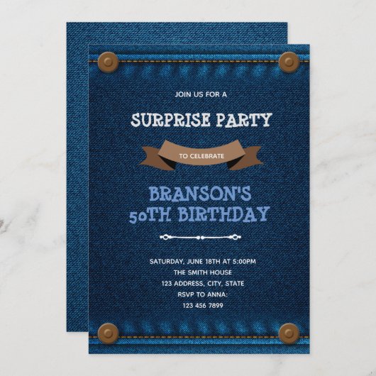 Invitation à thème d'anniversaire de Denim Cowboy (Devant / Derrière)