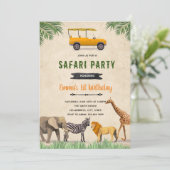 Invitation à thème d'anniversaire Safari jeep (Debout devant)