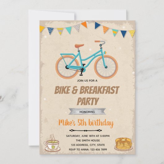 Invitation à thème d'anniversaire vélo et petit-dé (Devant)