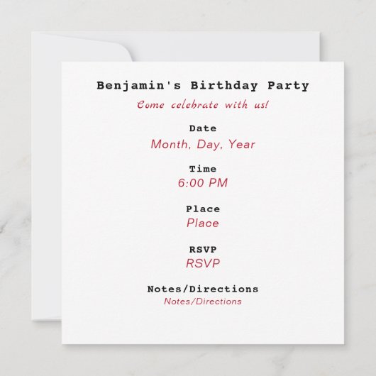 Invitation à thème de baseball HAMbWG (Dos)