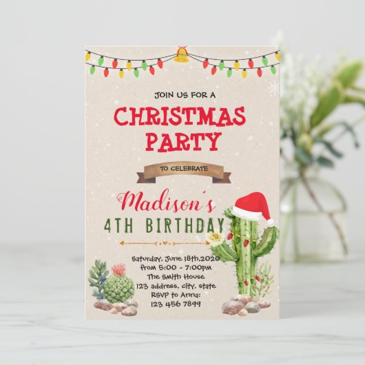 Invitation à thème de cactus de Noël (Debout devant)