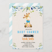 Invitation à thème de girafe de fleurs bleues (Devant / Derrière)