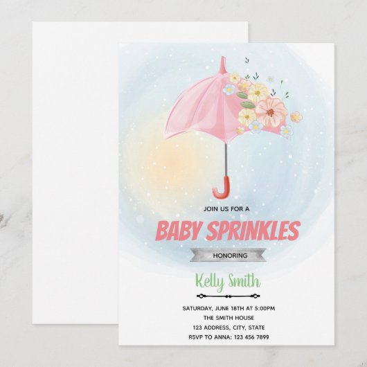 Invitation à thème de la douche fleurie pour bébé (Devant / Derrière)