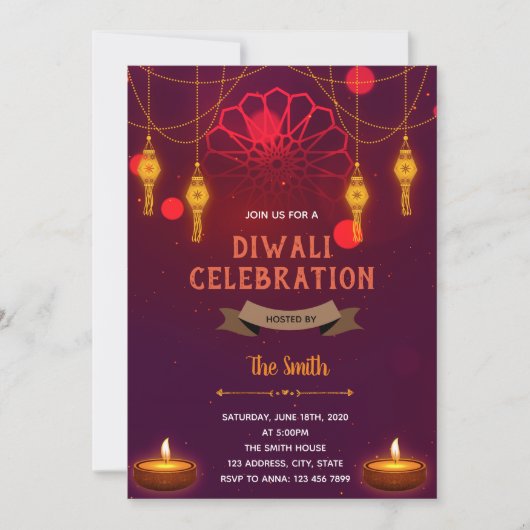 Invitation à thème de la fête de Diwali (Devant)