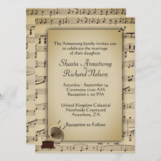 Invitation à thème de musique Mariage antique (Devant / Derrière)