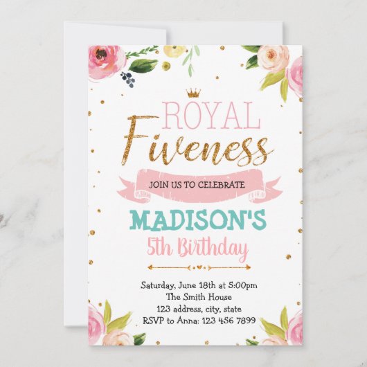 Invitation à thème de princesse royale de fiveness (Devant)