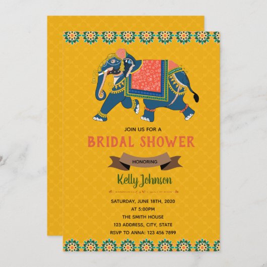 Invitation à thème des éléphants indiens (Devant / Derrière)