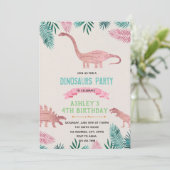 Invitation à thème Dinosaure à feuilles roses (Debout devant)