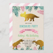 Invitation à thème dinosaure de feuille d'or (Devant / Derrière)