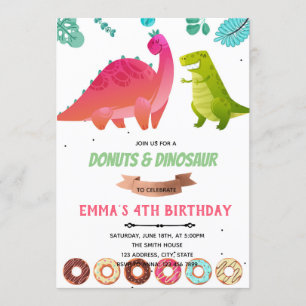 Invitation à thème Dinosaure de filles donuts