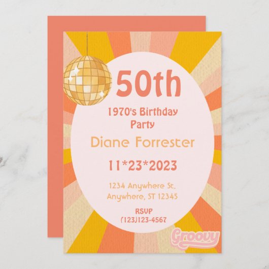 Invitation à thème du 50e anniversaire des années (Devant / Derrière)