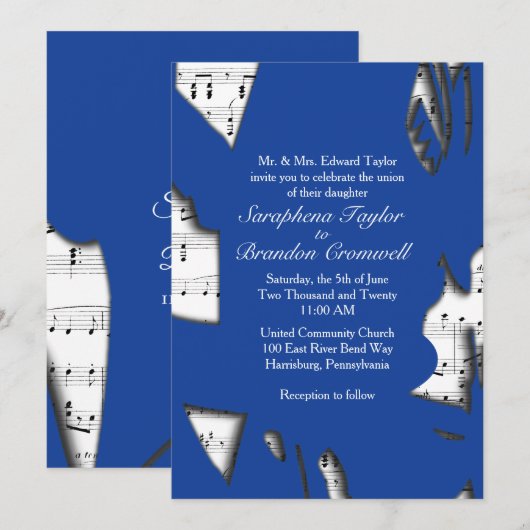 Invitation à thème du Mariage de musique bleue Abs (Devant / Derrière)