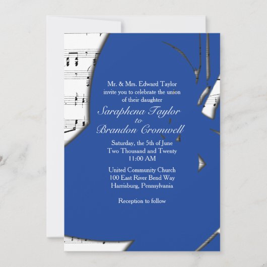 Invitation à thème du Mariage de musique bleue Abs (Devant)