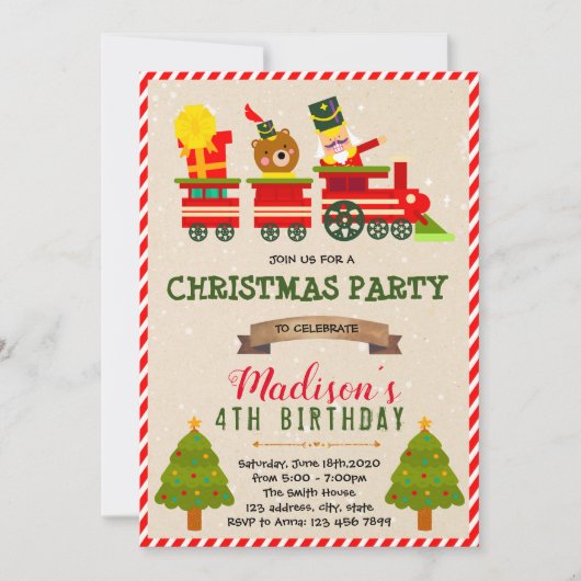 Invitation à thème du train de Noël (Devant)