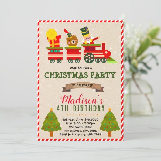 Invitation à thème du train de Noël (Debout devant)