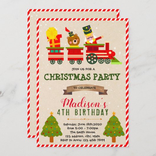Invitation à thème du train de Noël (Devant / Derrière)