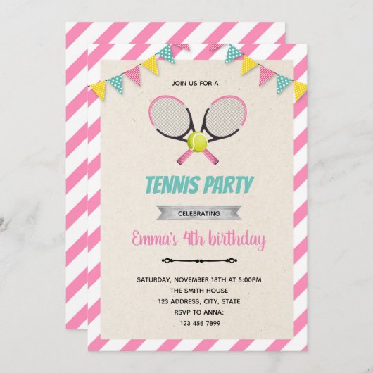 Invitation à thème fille de tennis (Devant / Derrière)