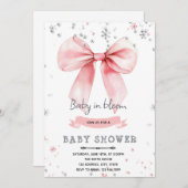 Invitation à thème hiver Pink bow (Devant / Derrière)