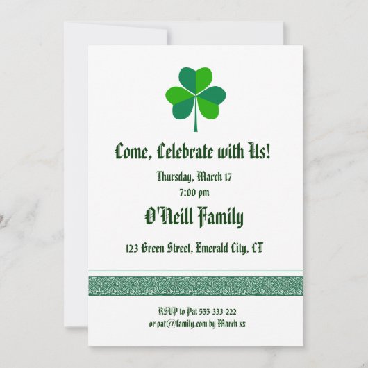 Invitation à thème irlandais (Devant)