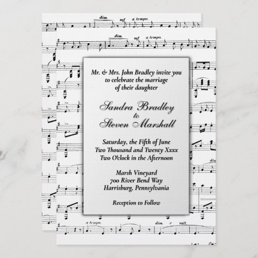 Invitation à thème Mariage de la musique (Devant / Derrière)