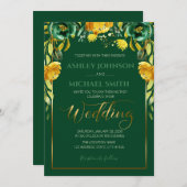 Invitation à thème mariage émeraude et moutarde (Devant / Derrière)