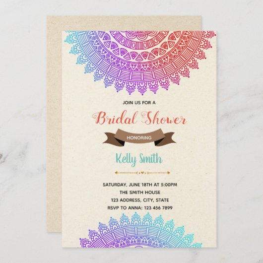 Invitation à thème motif indien (Devant / Derrière)