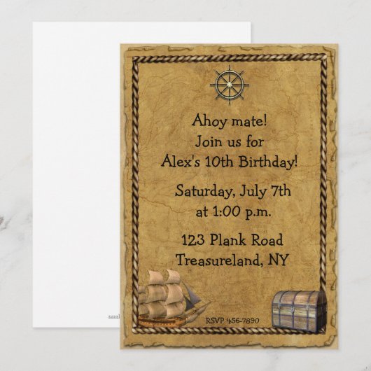Invitation À Thème Pirate (Devant / Derrière)