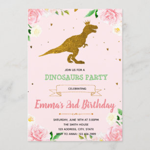 Invitation à thème pour dinosaures filles