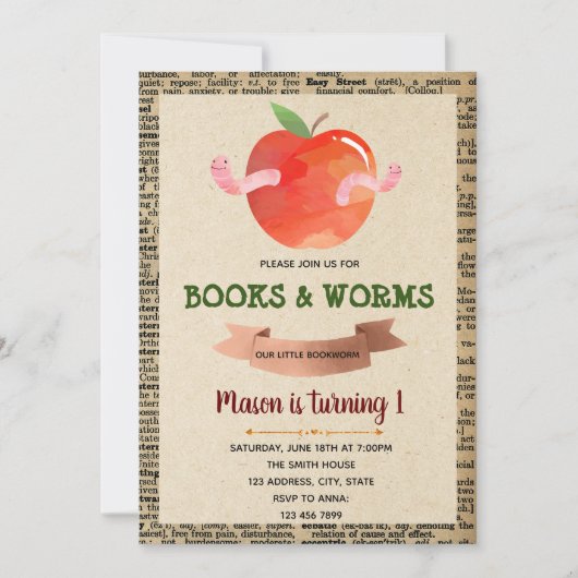 Invitation à thème pour les vers de livre (Devant)