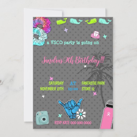 Invitation à thème tendance vsco pour fête de jeun (Devant)