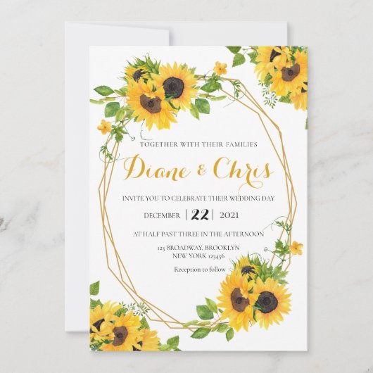 Invitation à thème tournesol (Devant)