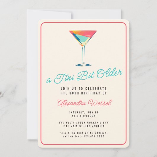 Invitation A Tini Bit Ancien Martini Thème Retro 30ème Annive (Devant)