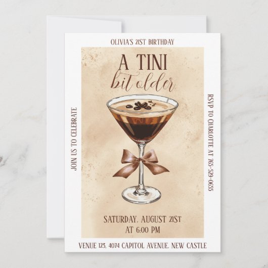 Invitation A Tini Bit Older Espresso Martini Birthday Party (Devant)