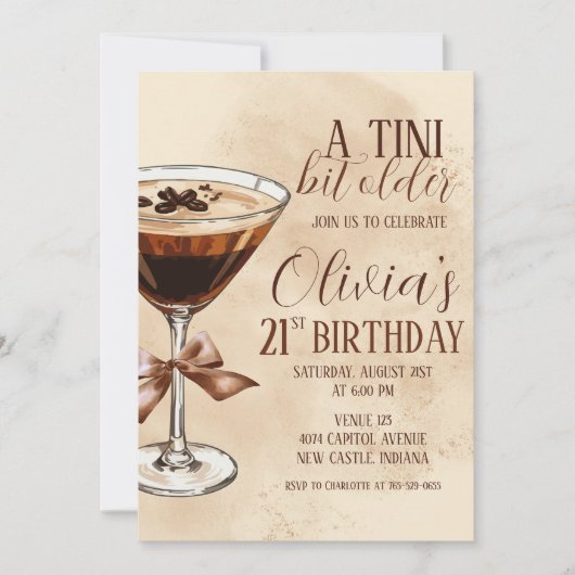 Invitation A Tini Bit Older Espresso Martini Birthday Party (Devant)