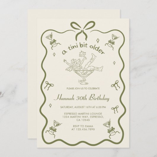 Invitation A Tini Bit Older Espresso Martini Bow Birthday  (Devant / Derrière)