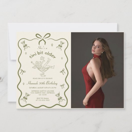 Invitation A Tini Bit Older Martini Bow Birthday Photo (Devant)