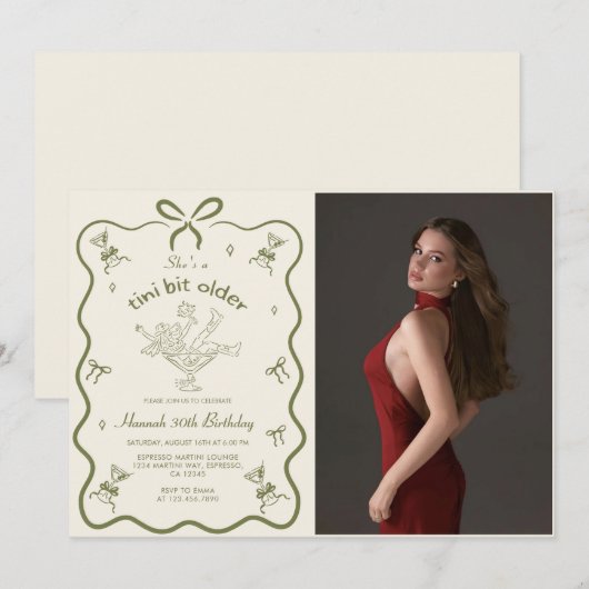 Invitation A Tini Bit Older Martini Bow Birthday Photo (Devant / Derrière)