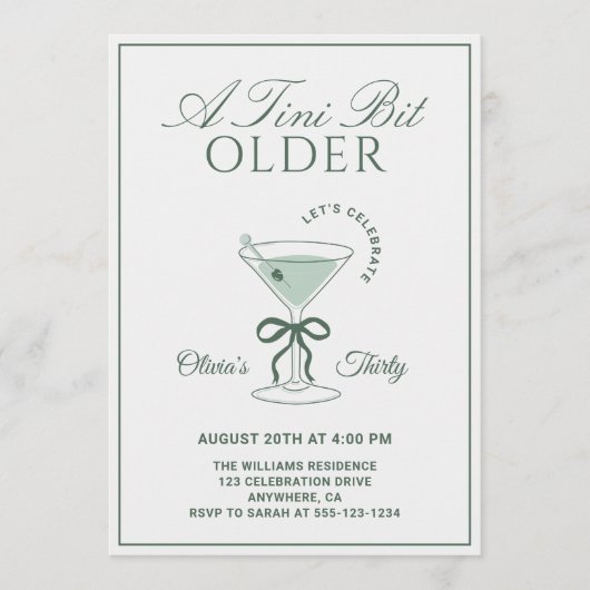 Invitation A Tini Bit Older Sage 30th Martini Birthday (Devant)