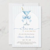 Invitation A Tini One Blue Bow Stripes Boy Baby Shower Arched (Devant)