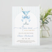 Invitation A Tini One Blue Bow Stripes Boy Baby Shower Arched (Debout devant)
